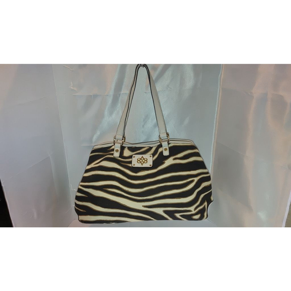 Antonio Melani Zebra Striped Canvas Tote w. Leather Trim - Picture 2 of 13